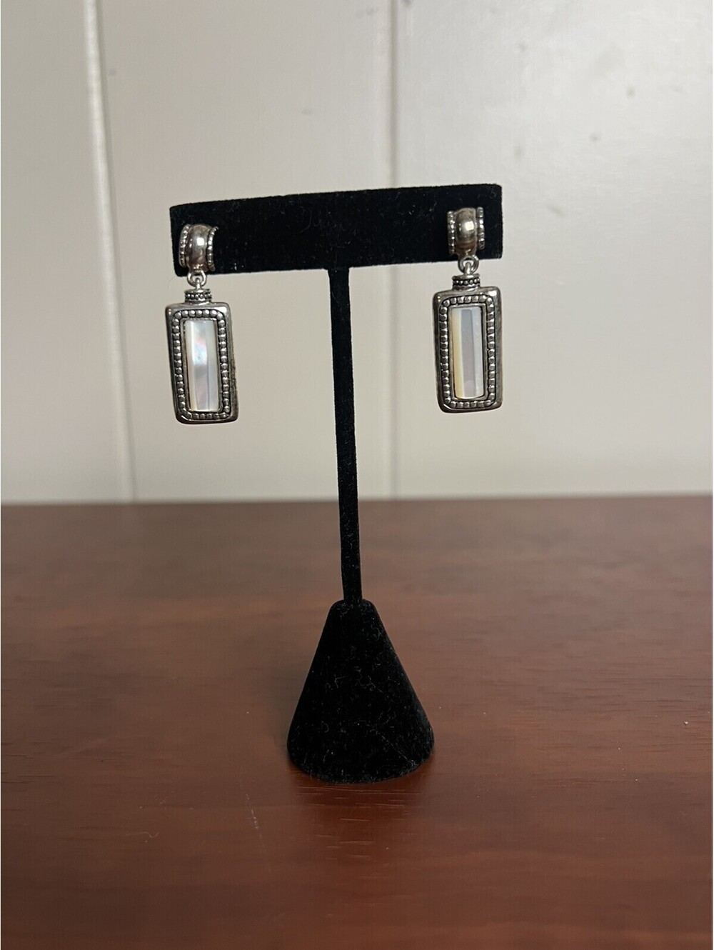 Premier Designs Signed Silver Plated Mother of Pearl Dangle Pierced Earrings